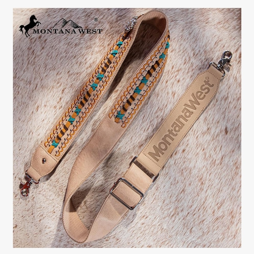 Montana West Turquoise & Beige Embroidered Leather Crossbody Strap